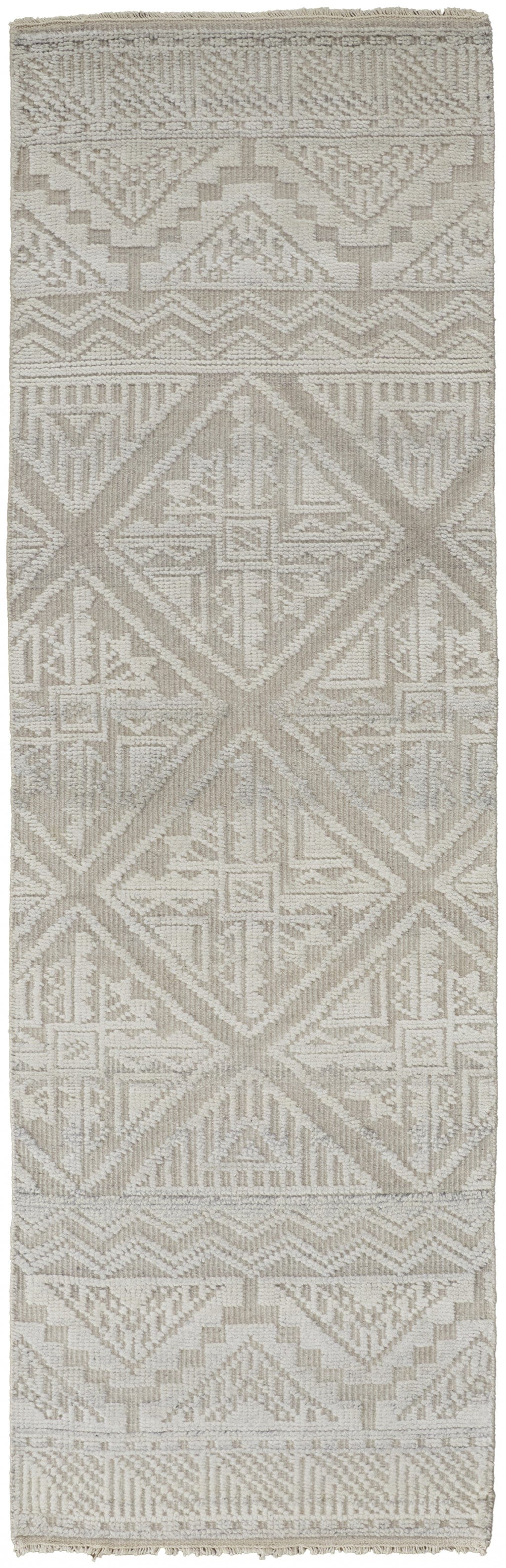 4' X 6' Ivory Tan And Gray Geometric Hand Knotted Area Rug