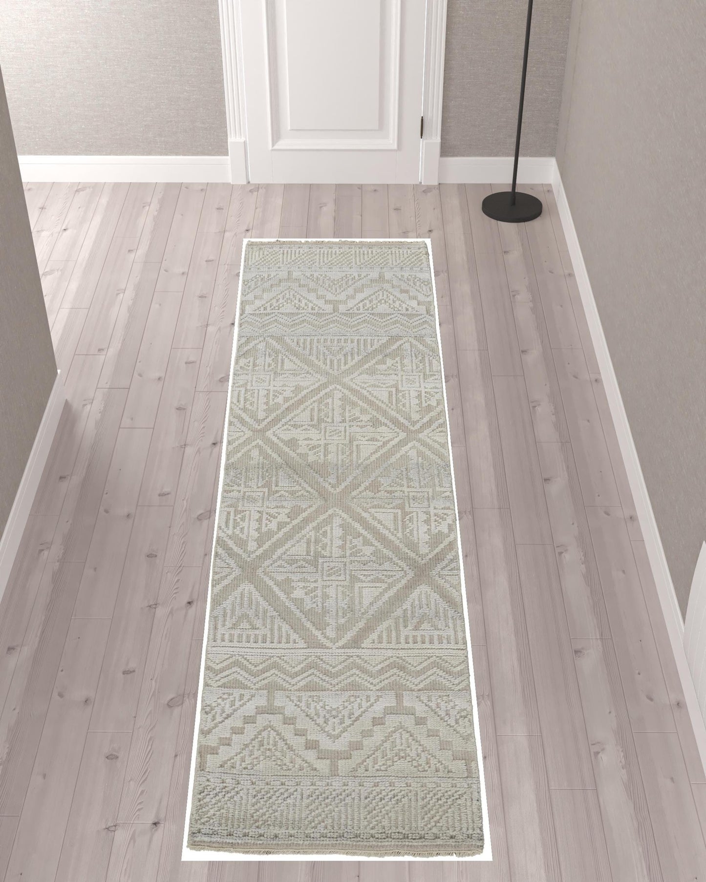 4' X 6' Ivory Tan And Gray Geometric Hand Knotted Area Rug