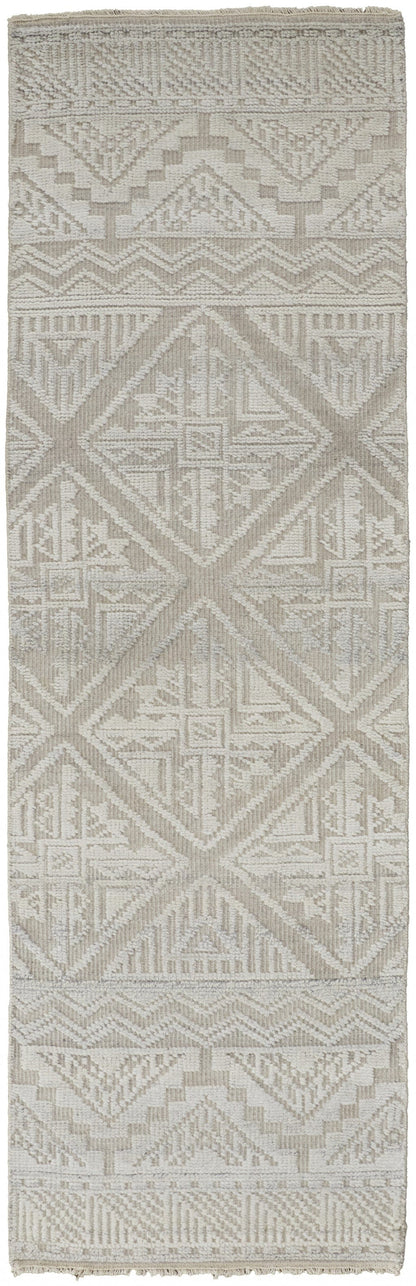 4' X 6' Ivory Tan And Gray Geometric Hand Knotted Area Rug