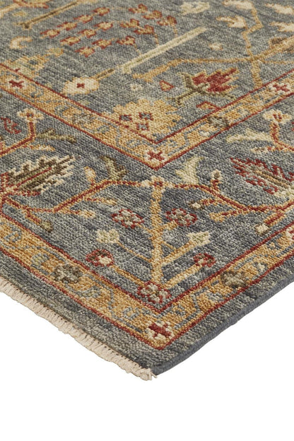 4' X 6' Gray Gold And Red Wool Floral Hand Knotted Stain Resistant Area Rug With Fringe