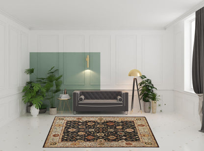 4' X 6' Black Gold And Gray Wool Floral Hand Knotted Stain Resistant Area Rug With Fringe