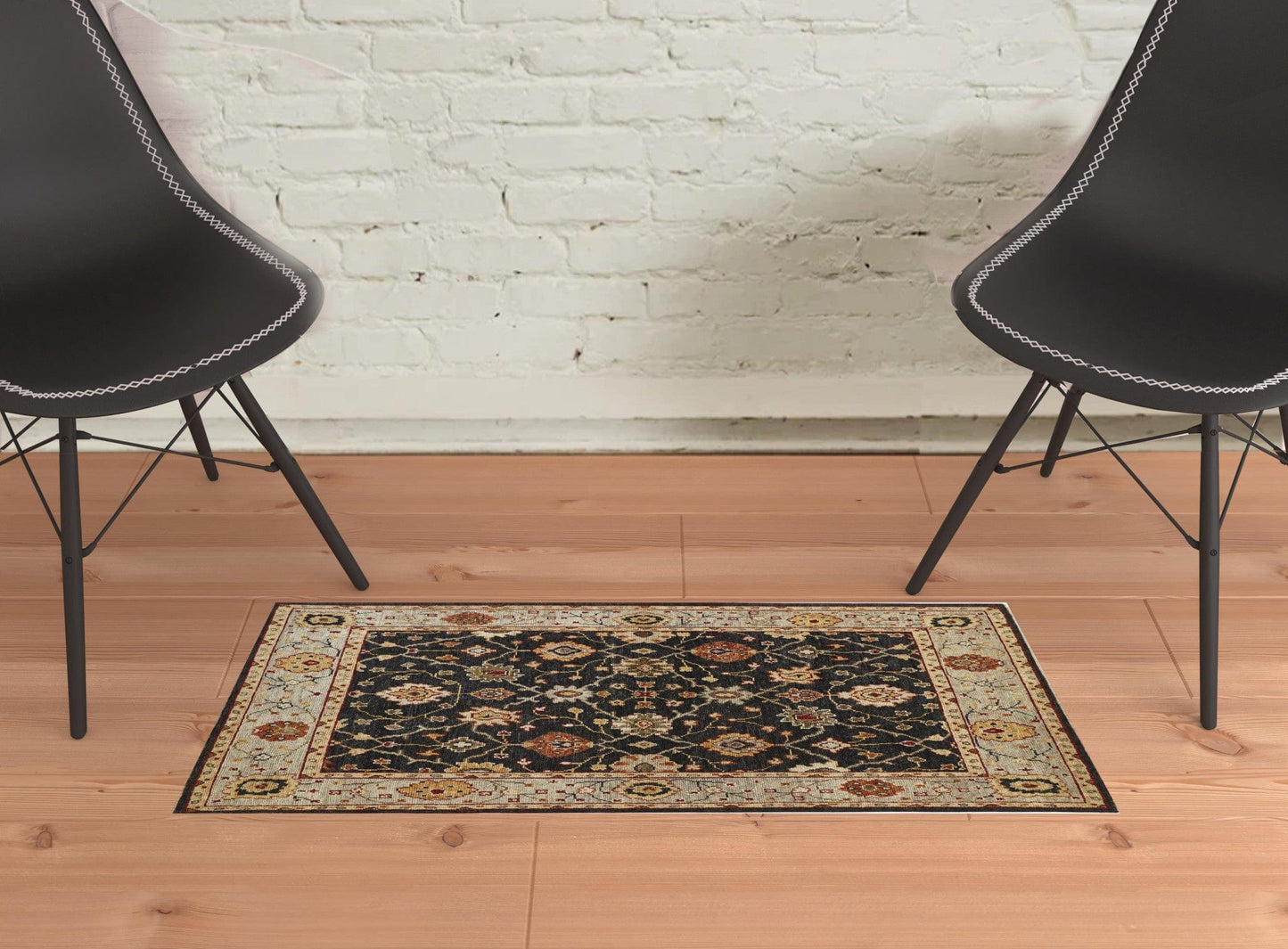 4' X 6' Black Gold And Gray Wool Floral Hand Knotted Stain Resistant Area Rug With Fringe