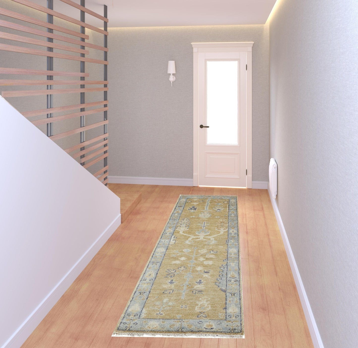 4' X 6' Gold Blue And Gray Wool Floral Hand Knotted Stain Resistant Area Rug With Fringe