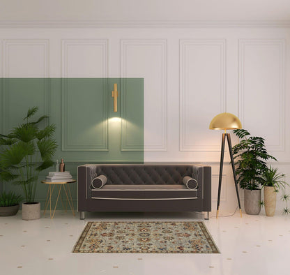 12' X 15' Gray Gold And Red Wool Floral Hand Knotted Stain Resistant Area Rug With Fringe