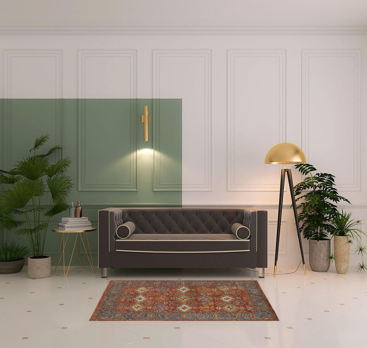 4' X 6' Red Blue And Orange Wool Floral Hand Knotted Stain Resistant Area Rug With Fringe