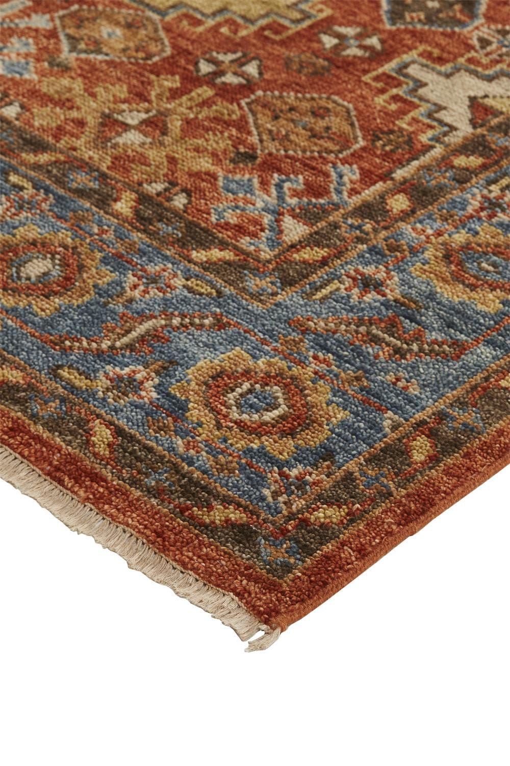 4' X 6' Red Blue And Orange Wool Floral Hand Knotted Stain Resistant Area Rug With Fringe