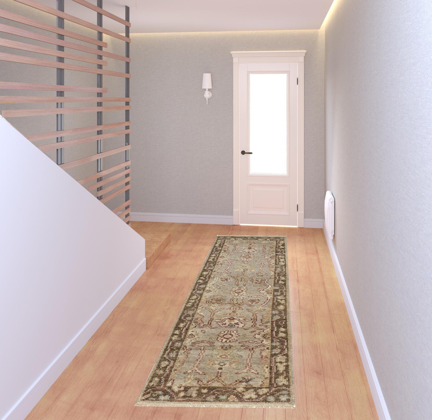 5' X 8' Gray Brown And Gold Wool Floral Hand Knotted Stain Resistant Area Rug With Fringe