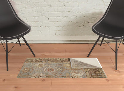 5' X 8' Gray Brown And Gold Wool Floral Hand Knotted Stain Resistant Area Rug With Fringe