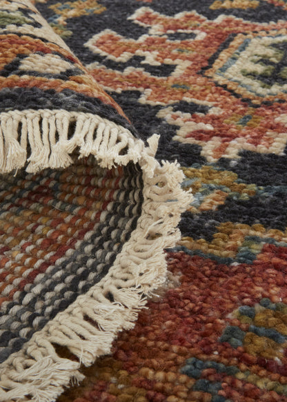 4' X 6' Red Black And Ivory Wool Floral Hand Knotted Stain Resistant Area Rug