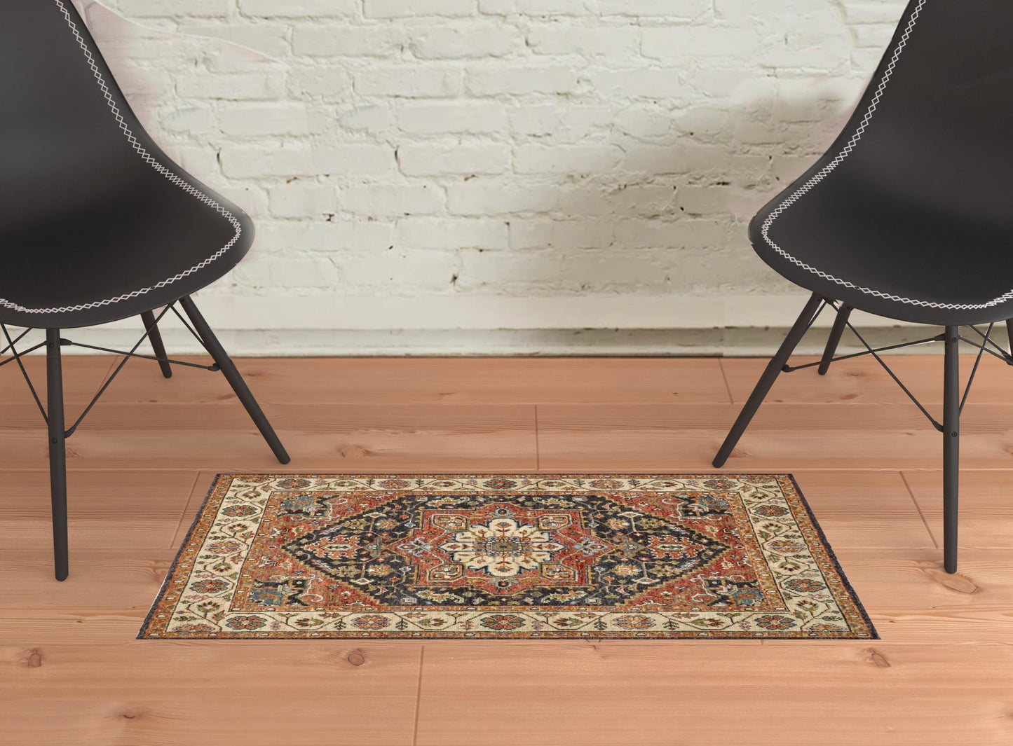 4' X 6' Red Black And Ivory Wool Floral Hand Knotted Stain Resistant Area Rug