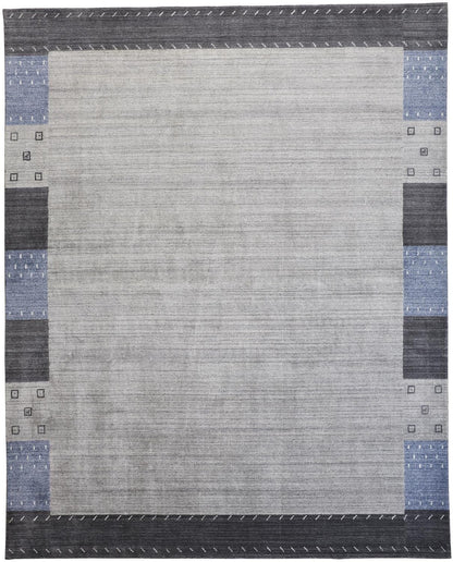 4' X 6' Gray Blue And Black Wool Hand Knotted Stain Resistant Area Rug