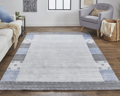 4' X 6' Gray Blue And Black Wool Hand Knotted Stain Resistant Area Rug