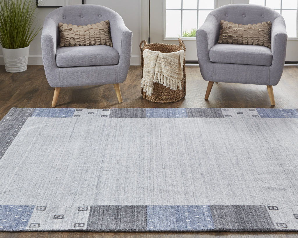 4' X 6' Gray Blue And Black Wool Hand Knotted Stain Resistant Area Rug
