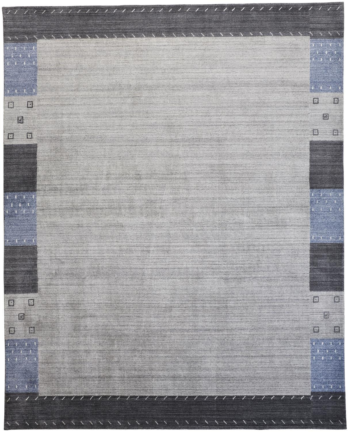 4' X 6' Gray Blue And Black Wool Hand Knotted Stain Resistant Area Rug