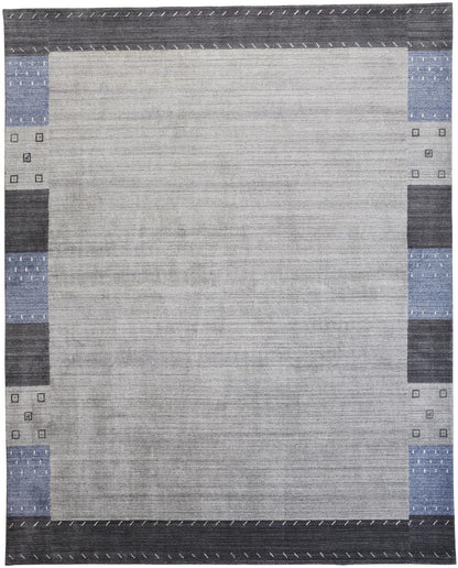 4' X 6' Gray Blue And Black Wool Hand Knotted Stain Resistant Area Rug