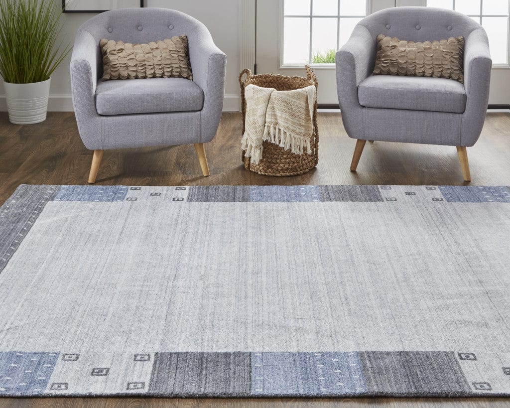 4' X 6' Gray Blue And Black Wool Hand Knotted Stain Resistant Area Rug