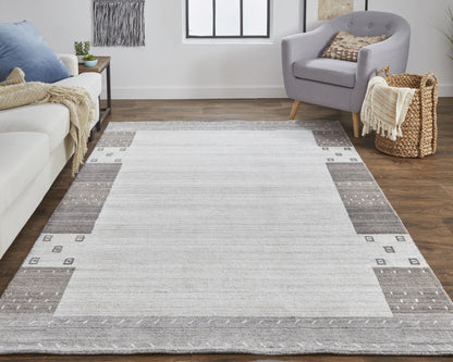 4' X 6' Gray Blue And Black Wool Hand Knotted Stain Resistant Area Rug