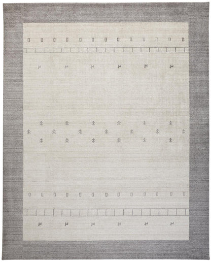 4' X 6' Ivory And Gray Wool Hand Knotted Stain Resistant Area Rug