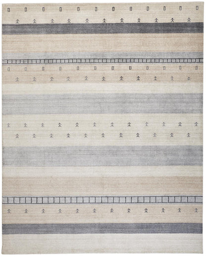 4' X 6' Ivory Tan And Gray Wool Striped Hand Knotted Stain Resistant Area Rug