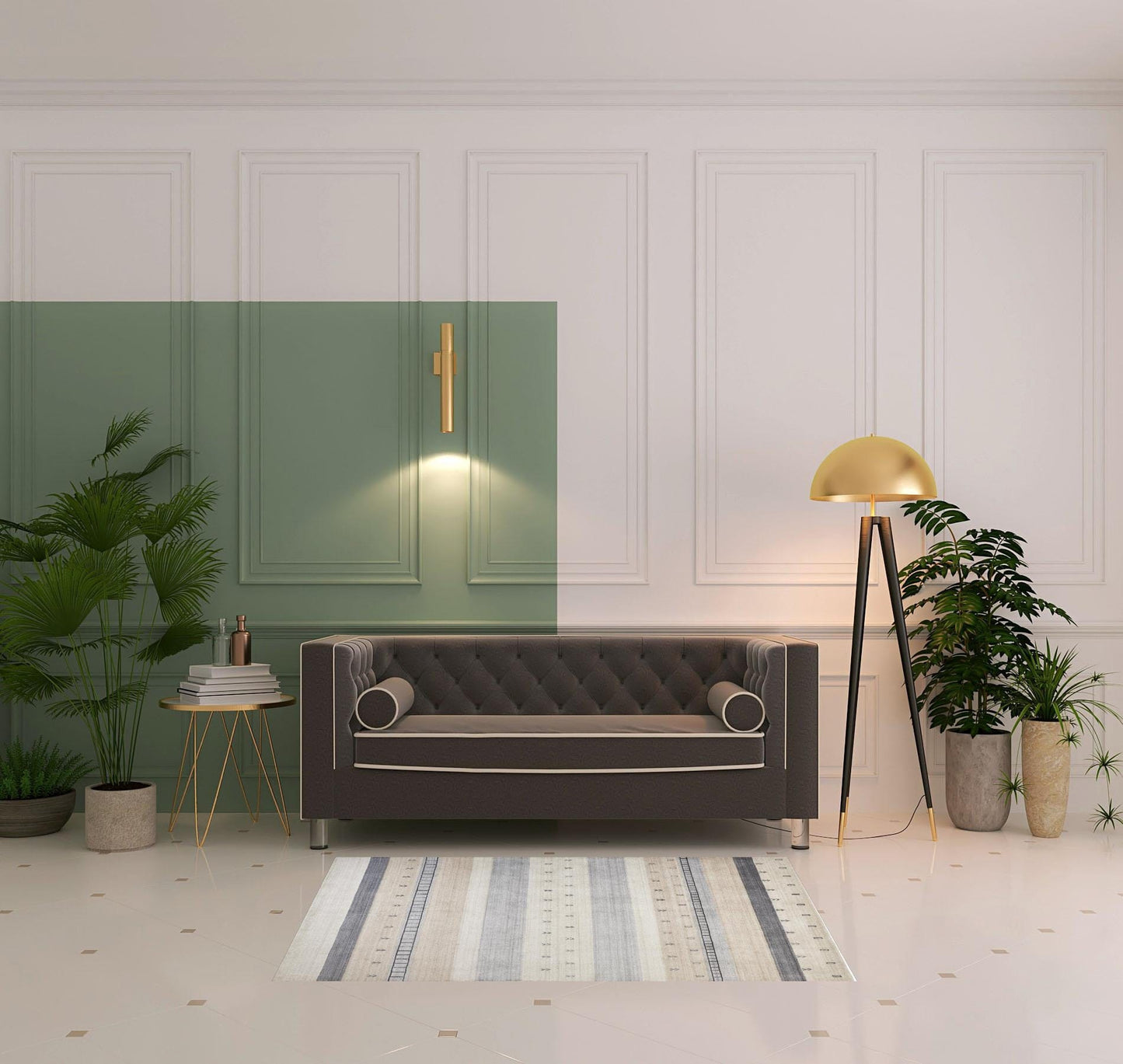 4' X 6' Ivory Tan And Gray Wool Striped Hand Knotted Stain Resistant Area Rug