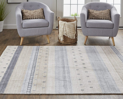 4' X 6' Ivory Tan And Gray Wool Striped Hand Knotted Stain Resistant Area Rug