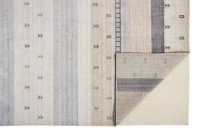 4' X 6' Ivory Tan And Gray Wool Striped Hand Knotted Stain Resistant Area Rug