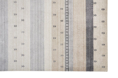 4' X 6' Ivory Tan And Gray Wool Striped Hand Knotted Stain Resistant Area Rug