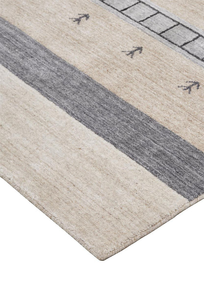 4' X 6' Ivory Tan And Gray Wool Striped Hand Knotted Stain Resistant Area Rug