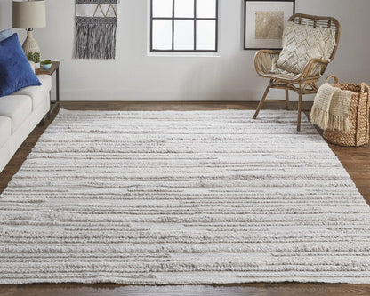 4' X 6' Ivory And Taupe Striped Hand Woven Stain Resistant Area Rug