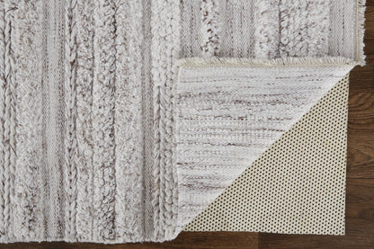 4' X 6' Ivory And Taupe Striped Hand Woven Stain Resistant Area Rug