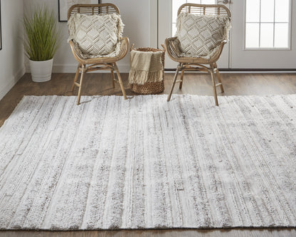 4' X 6' Ivory And Taupe Striped Hand Woven Stain Resistant Area Rug
