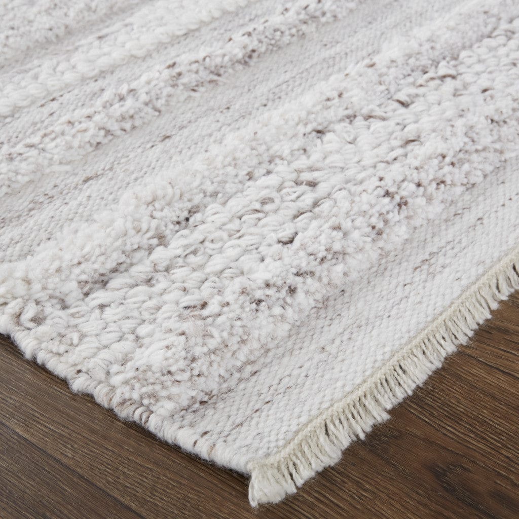 4' X 6' Ivory And Taupe Striped Hand Woven Stain Resistant Area Rug