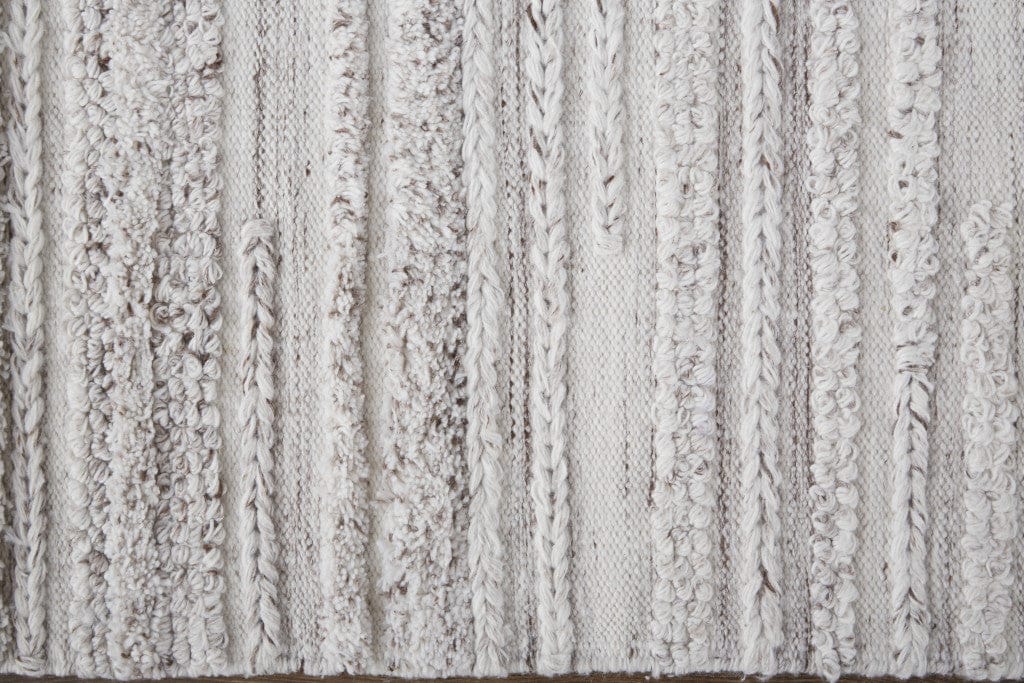 4' X 6' Ivory And Taupe Striped Hand Woven Stain Resistant Area Rug