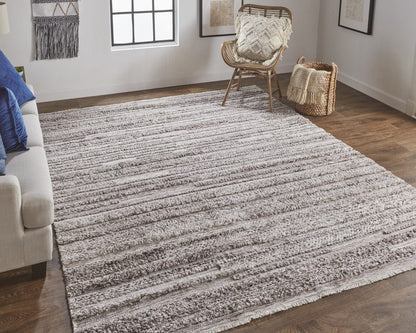 4' X 6' Ivory And Taupe Striped Hand Woven Stain Resistant Area Rug