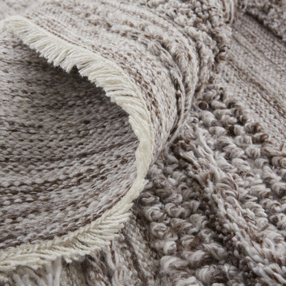 4' X 6' Ivory And Taupe Striped Hand Woven Stain Resistant Area Rug