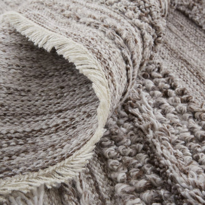 4' X 6' Ivory And Taupe Striped Hand Woven Stain Resistant Area Rug