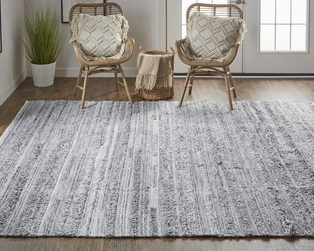 4' X 6' Ivory And Taupe Striped Hand Woven Stain Resistant Area Rug