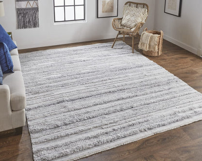 4' X 6' Ivory And Taupe Striped Hand Woven Stain Resistant Area Rug