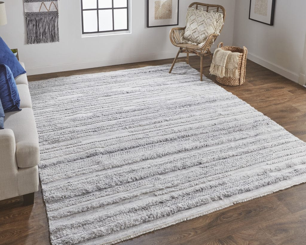 4' X 6' Ivory And Taupe Striped Hand Woven Stain Resistant Area Rug