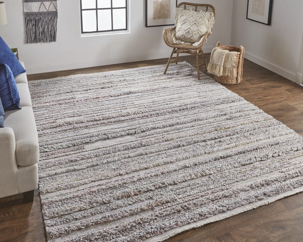 4' X 6' Ivory And Taupe Striped Hand Woven Stain Resistant Area Rug
