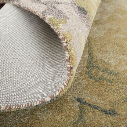 4' X 6' Gold Purple And Green Wool Abstract Tufted Handmade Stain Resistant Area Rug