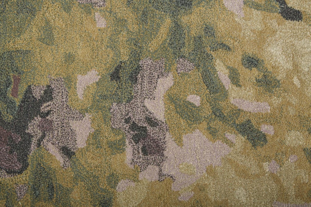 4' X 6' Gold Purple And Green Wool Abstract Tufted Handmade Stain Resistant Area Rug