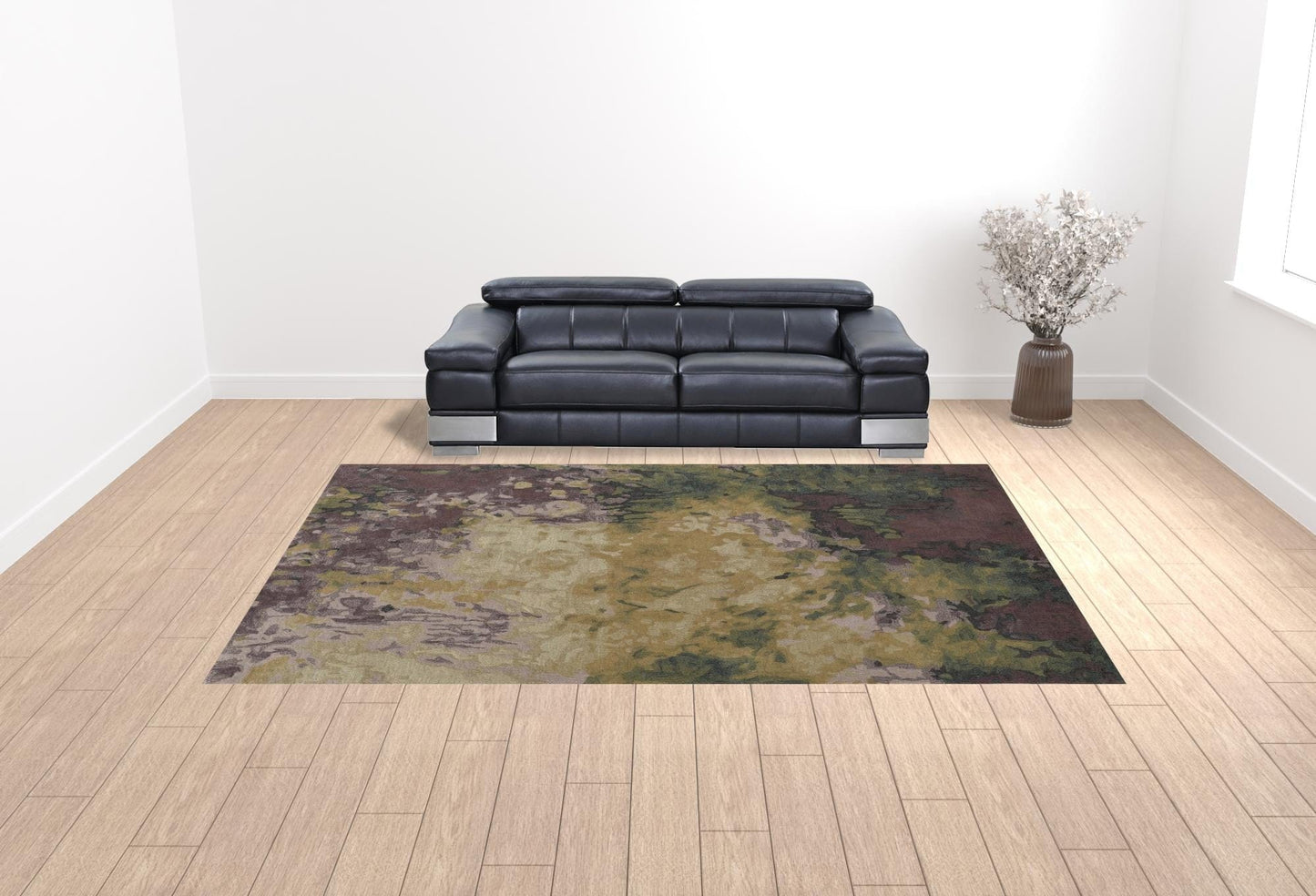 4' X 6' Gold Purple And Green Wool Abstract Tufted Handmade Stain Resistant Area Rug