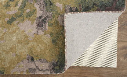 4' X 6' Gold Purple And Green Wool Abstract Tufted Handmade Stain Resistant Area Rug