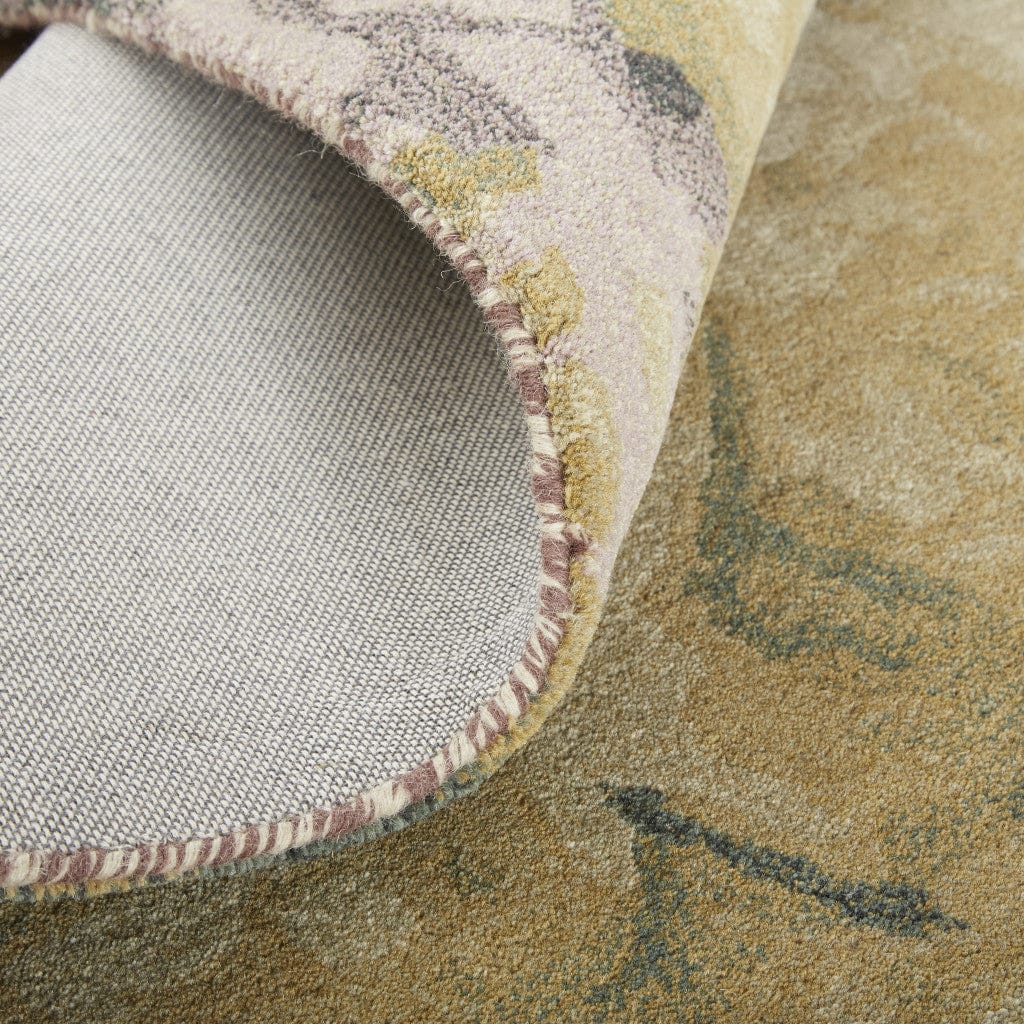 4' X 6' Gold Purple And Green Wool Abstract Tufted Handmade Stain Resistant Area Rug