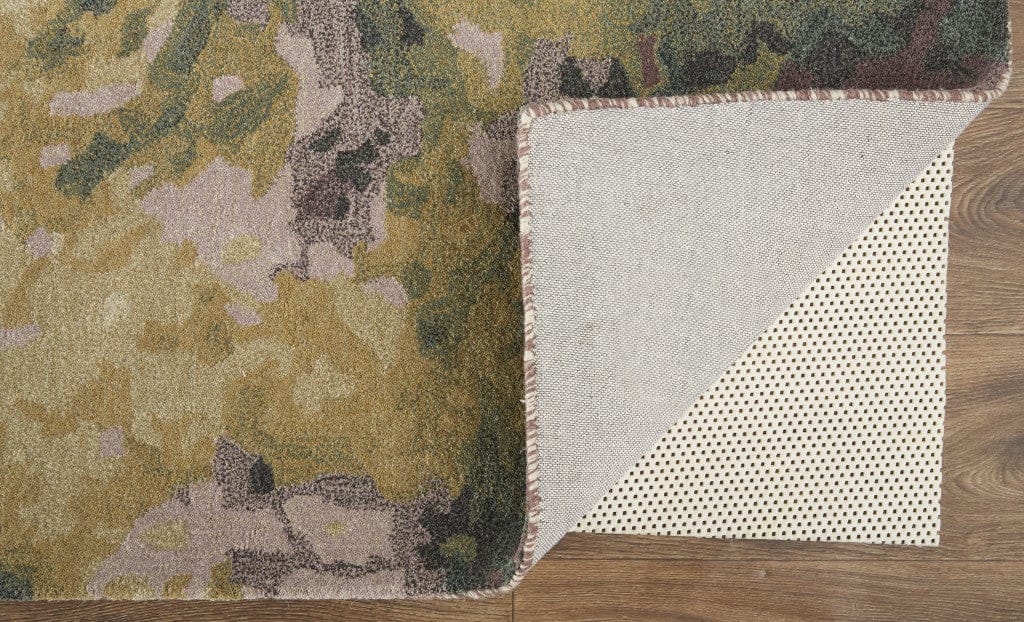 4' X 6' Gold Purple And Green Wool Abstract Tufted Handmade Stain Resistant Area Rug