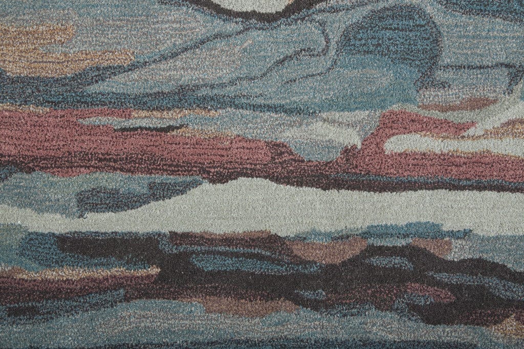 4' X 6' Blue Red And Ivory Wool Abstract Tufted Handmade Stain Resistant Area Rug