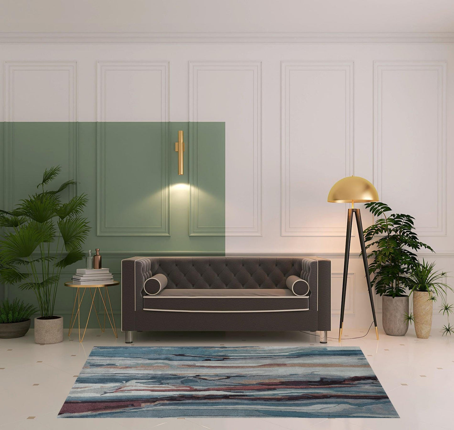 4' X 6' Blue Red And Ivory Wool Abstract Tufted Handmade Stain Resistant Area Rug