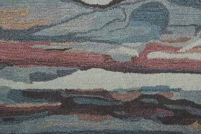 4' X 6' Blue Red And Ivory Wool Abstract Tufted Handmade Stain Resistant Area Rug