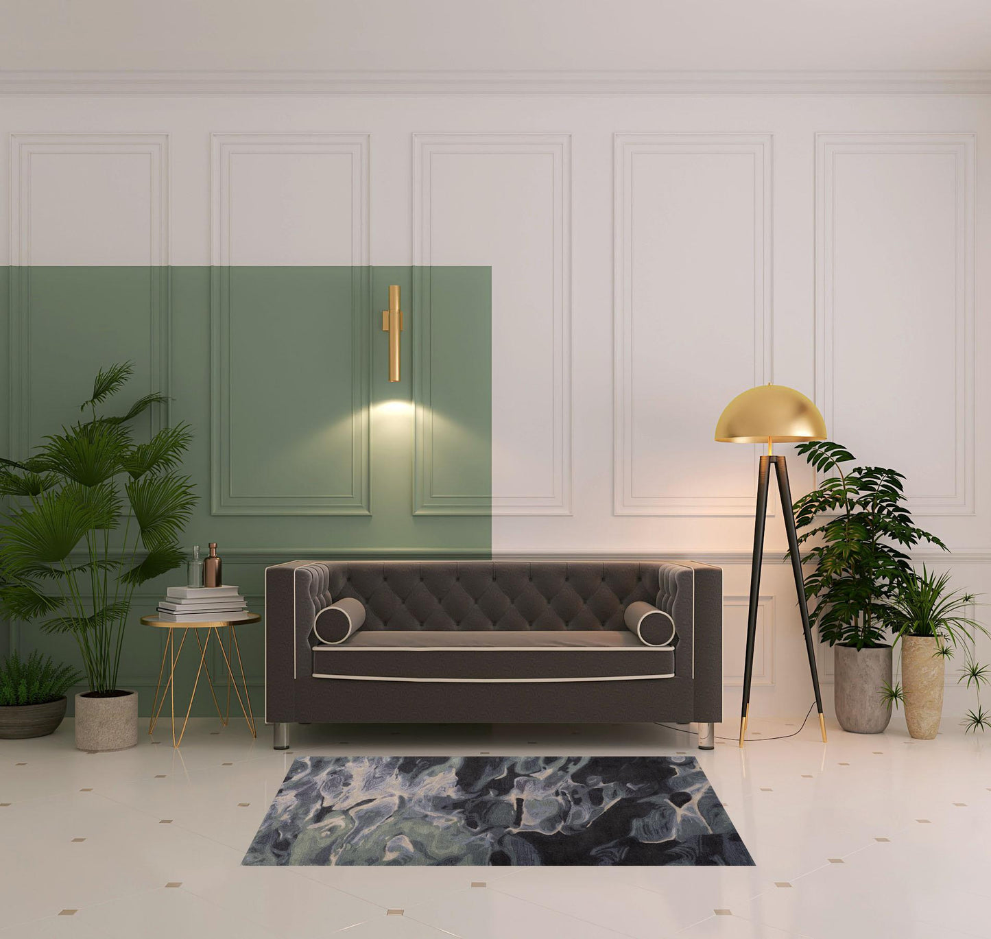 4' X 6' Green Blue And Black Wool Abstract Tufted Handmade Stain Resistant Area Rug